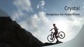  Presentation with terrain rugby - Colorful slides enhanced with climbing cycling - athlete crossing rocky terrain backdrop and a light blue colored foreground