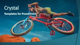  Presentation with sand dunes - PPT theme with climbing cycling - biker rides on road background and a ocean colored foreground