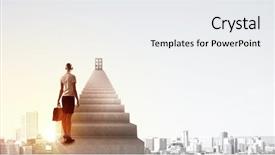  Presentation with walking - Theme consisting of climbing ladder - businesswoman walking up staircase background and a white colored foreground