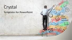  Presentation with strategy plan - Audience pleasing presentation theme consisting of climbing ladder - his bright strategy plan backdrop and a white colored foreground