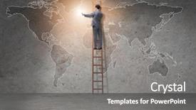  Presentation with economic - Beautiful theme featuring climbing ladder - young businessman facilitating economic growth backdrop and a gray colored foreground
