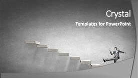  Presentation with running - Slide set consisting of climbing ladder - young businessman running up background and a gray colored foreground