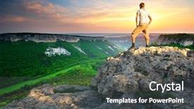  Presentation with man on top of mountain - Presentation design consisting of climbing mountains - man on top of mountain background and a dark gray colored foreground