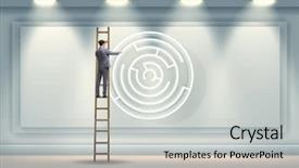  Presentation with maze - Amazing PPT theme having climbing puzzle - businessman is looking for ways backdrop and a light gray colored foreground