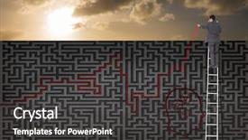  Presentation with maze - PPT theme having climbing puzzle - businessman standing on ladder background and a dark gray colored foreground
