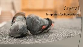  Presentation with photo show - Slide set with climbing-shoes-close-up-photo background and a coral colored foreground