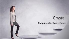  Presentation with stepping - Cool new PPT theme with climbing stairs success - business person stepping up backdrop and a light gray colored foreground