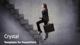  Presentation with stepping - Presentation enhanced with climbing stairs success - businesswoman stepping up a stairway background and a gray colored foreground