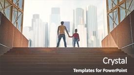  Presentation with upstairs - PPT theme consisting of climbing stairs success - father and child climb upstairs background and a tawny brown colored foreground