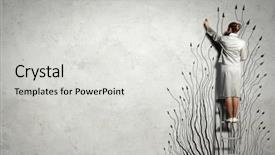  Presentation with climbing stairs - PPT theme with climbing stairs success - image of businesswoman standing background and a light gray colored foreground