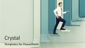  Presentation with rise - Colorful presentation theme enhanced with climbing stairs success - young businessman rise 3d abstract backdrop and a soft green colored foreground