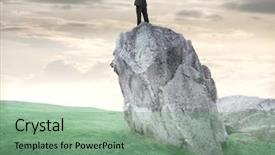  Presentation with rock climbing - PPT layouts with climbing steps - businessman standing on a rock background and a seafoam green colored foreground