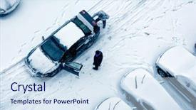  Presentation with cars - Audience pleasing theme consisting of climet - elevated view of parked cars backdrop and a sky blue colored foreground