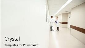  Presentation with people talking - Amazing PPT layouts having clinic profession people healthcare and medicine concept - male doctors talking at hospital corridor backdrop and a white colored foreground