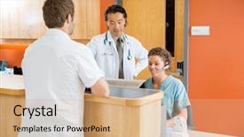  Presentation with area - Audience pleasing slide deck consisting of clinical area nursing - doctor and nurse working backdrop and a coral colored foreground