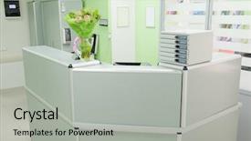  Presentation with interior - Slide set featuring clinical area nursing - interior of a hospital reception background and a light gray colored foreground