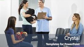  Presentation with patient and nurse holding hands - PPT theme consisting of clinical area nursing - male nurse holding clipboard while background and a ocean colored foreground