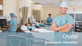  Presentation with confident - Colorful presentation design enhanced with clinical area nursing - portrait of confident male nurse backdrop and a light blue colored foreground