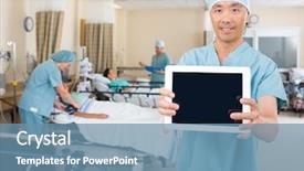  Presentation with digital hospital - Colorful presentation enhanced with clinical area nursing - portrait of male nurse showing backdrop and a teal colored foreground