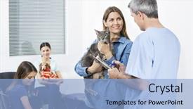  Presentation with nurse and patient holding hands - Theme with clinical area nursing - woman holding cat while looking background and a light blue colored foreground