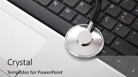  Presentation with information system - Slides with clinical information system - laptop with a stethoscope background and a light gray colored foreground