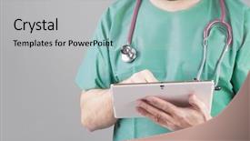  Presentation with system information - Presentation having clinical information system - young male doctor using background and a  colored foreground