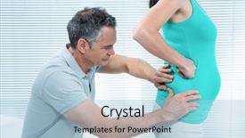  Presentation with pregnant woman in hospital - Presentation design enhanced with clinical instructor - physiotherapist checking pregnant womans lower background and a  colored foreground