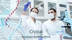  Presentation with test tube laboratory - Theme featuring clinical laboratory over dna background and a sky blue colored foreground