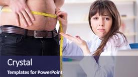  Presentation with fat - Presentation design featuring clinical nutrition - doctor dietician giving advices background and a navy blue colored foreground