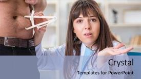  Presentation with fat - Colorful presentation theme enhanced with clinical nutrition - doctor dietician giving advices backdrop and a light blue colored foreground