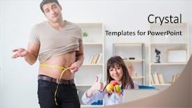  Presentation with fat - Cool new slides with clinical nutrition - doctor dietician giving advices backdrop and a white colored foreground