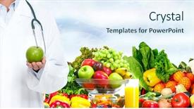  Presentation with clinical nutrition - Presentation design with clinical nutrition - doctor woman hands with apple background and a sky blue colored foreground