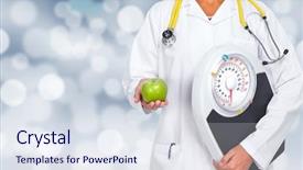  Presentation with clinical nutrition - Colorful slide deck enhanced with clinical nutrition - doctor woman hands with scales backdrop and a sky blue colored foreground