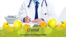  Presentation with doctor office - Audience pleasing slides consisting of clinical nutrition - nutritionist doctor man with vegetables backdrop and a yellow colored foreground