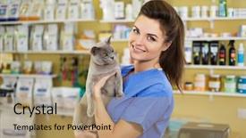  Presentation with cat - Amazing theme having clinical nutrition - portrait of a beautiful veterinarian backdrop and a coral colored foreground