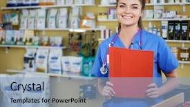  Presentation with veterinary nurse - Beautiful slide deck featuring clinical nutrition - portrait of beautiful nurse backdrop and a light blue colored foreground