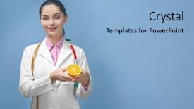  Presentation with portrait of excited overjoyed female - PPT layouts having clinical nutrition - portrait of young female nutritionist background and a light blue colored foreground