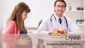  Presentation with doctor discussing parents - Slide deck enhanced with clinical nutrition - pregnant woman visiting doctor discussing background and a coral colored foreground