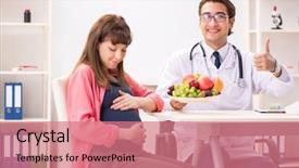  Presentation with pregnant woman doctor - PPT theme having clinical nutrition - pregnant woman visiting doctor discussing background and a coral colored foreground