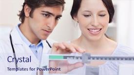  Presentation with clinical nutrition - Cool new theme with clinical nutrition - young doctor and patient adjusting backdrop and a sky blue colored foreground