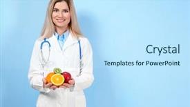  Presentation with weight loss - Slide set consisting of clinical nutrition - young female nutritionist with fruits background and a sky blue colored foreground