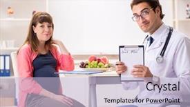  Presentation with doctor discussing family - Presentation theme with clinical nutrition baby - pregnant woman visiting doctor discussing background and a  colored foreground