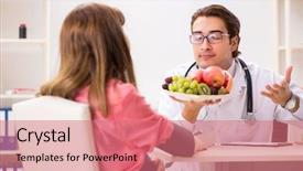  Presentation with doctor discussing parents - Slide set with clinical nutrition baby - pregnant woman visiting doctor discussing background and a  colored foreground