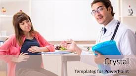  Presentation with doctor discussing family - PPT theme featuring clinical nutrition baby - pregnant woman visiting doctor discussing background and a  colored foreground