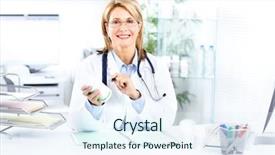  Presentation with doctor office - Presentation theme having clinical pharmacist - medical doctor woman background and a  colored foreground