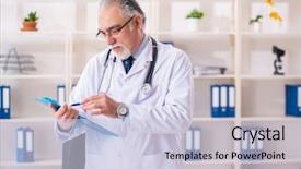  Presentation with clinic - Slide set consisting of clinical record - aged male doctor working background and a lemonade colored foreground