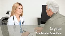  Presentation with consulting - Colorful PPT theme enhanced with clinical record - female doctor consulting senior patient backdrop and a gray colored foreground