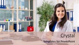  Presentation with working in a clinic - Beautiful slide deck featuring clinical record - female doctor working backdrop and a  colored foreground