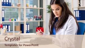  Presentation with working in a clinic - Amazing presentation theme having clinical record - female doctor working backdrop and a  colored foreground