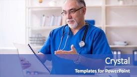  Presentation with old fashioned black and white - Presentation theme consisting of clinical record - white bearded old doctor working background and a teal colored foreground